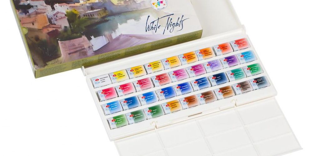 Boite d’Aquarelle 36 couleurs White Nights IWS extra-fine en godet de 2,5ml